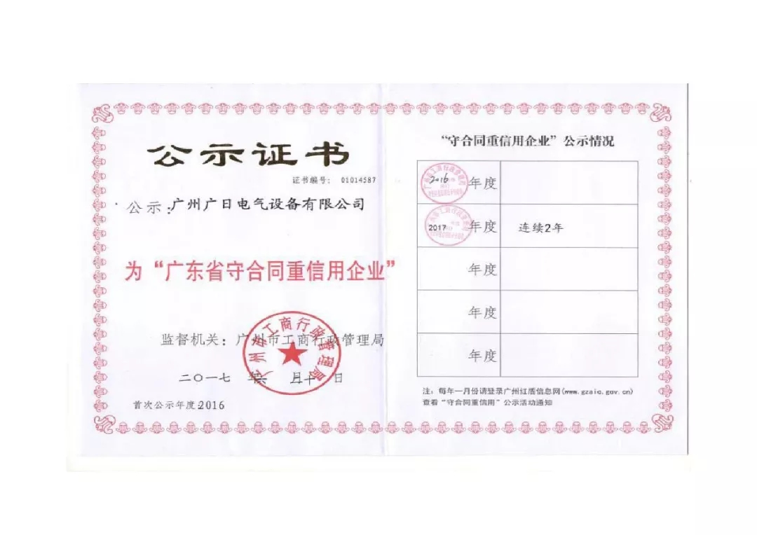 企业荣誉丨bsports电气荣获“广东省守合同重信用企业”称号